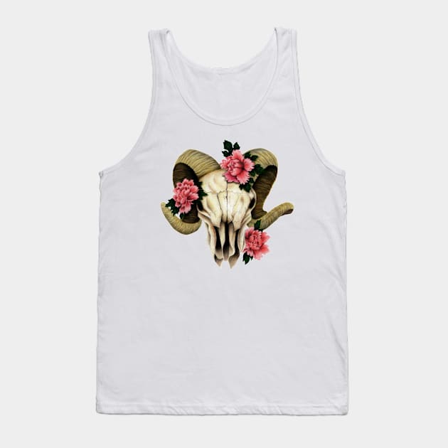 Ram Skull Peonies Tank Top by celesteroddom